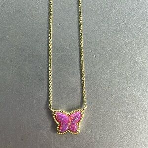 Lillia Butterfly Gold Tone Pendant Necklace in Rose Pink Kyocera Opal.